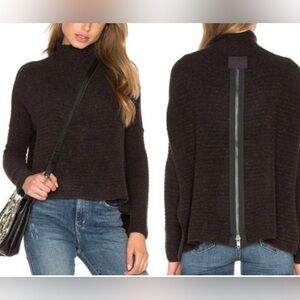 Free People Arctic Fox Mock Neck Zip Back Oversized Wool Blend Black Sweater S